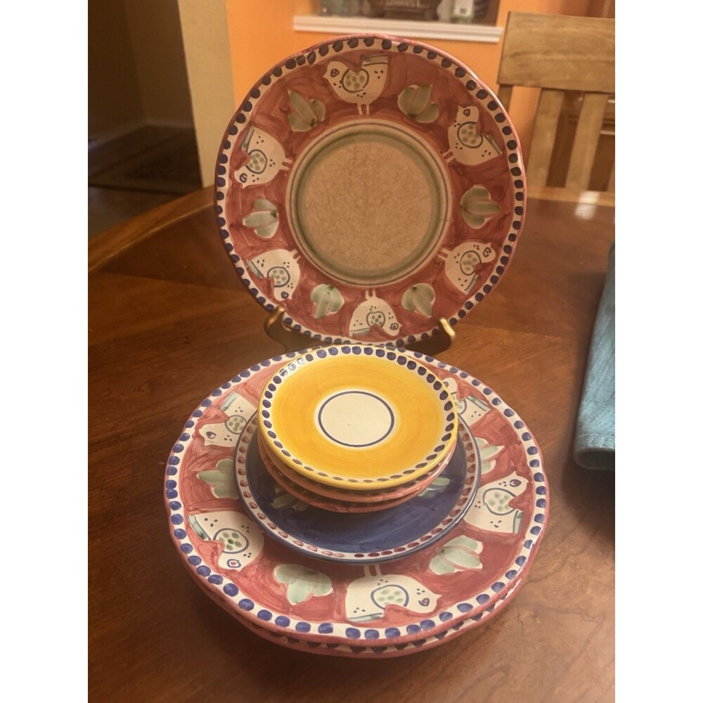 Solimene Vietri Plate Campagna 3 Dinner Plates, 3 Saucers & One Bread Plate